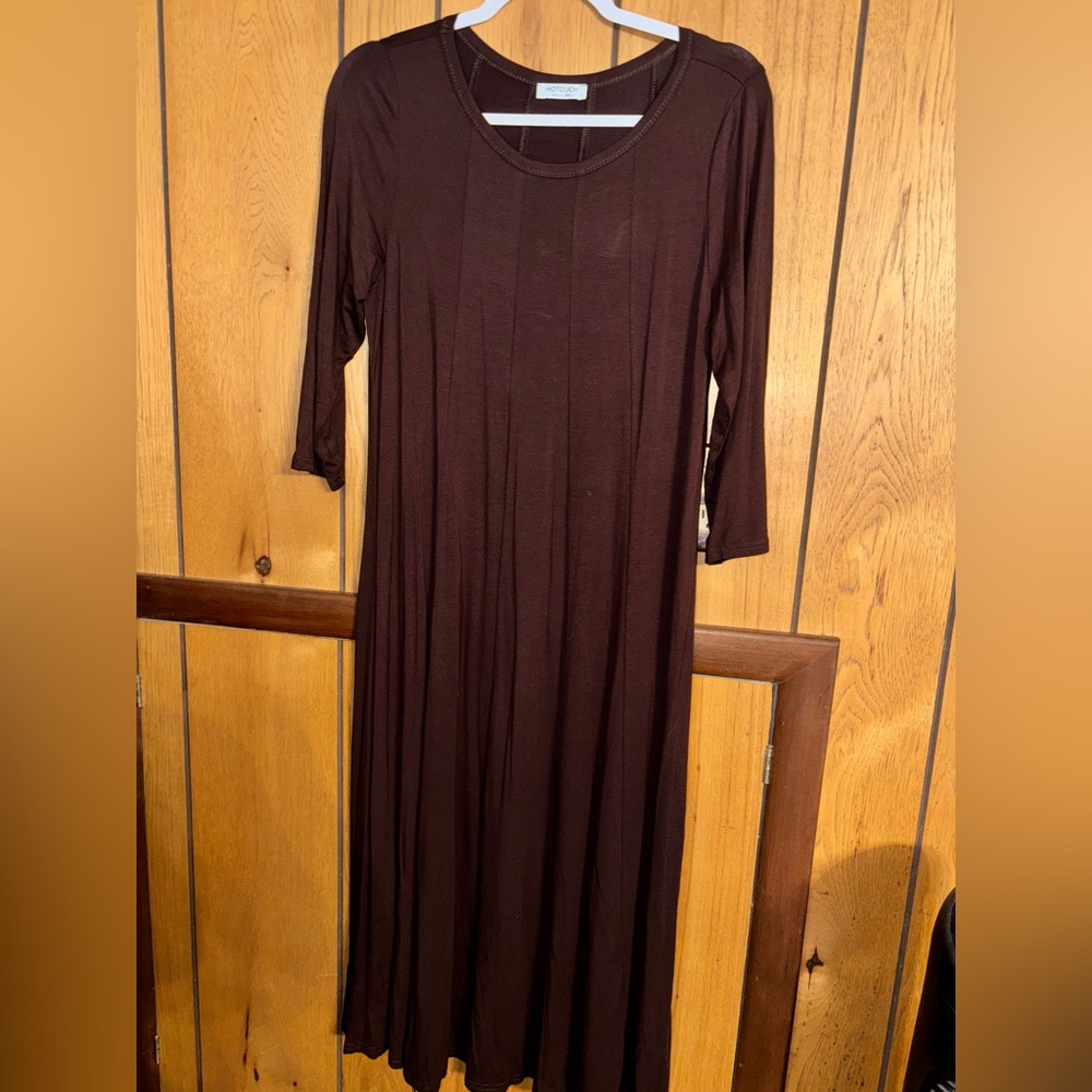 Hot Touch Dress Women’s L, Brown Soft Stretch Long‎ 3/4 Sleeve